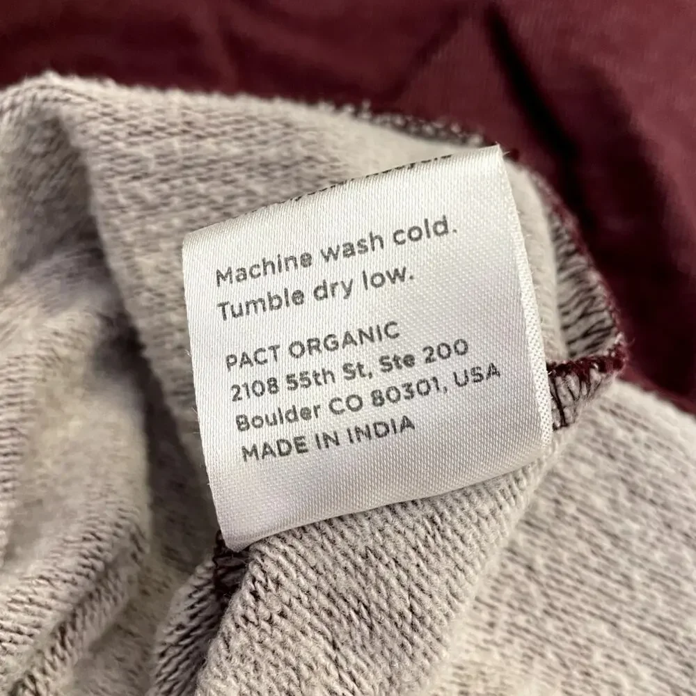 Pact Organic Raglan Crewneck French Terry Sweatshirt Maroon Men's Sz Med Classic - Picture 9 of 10